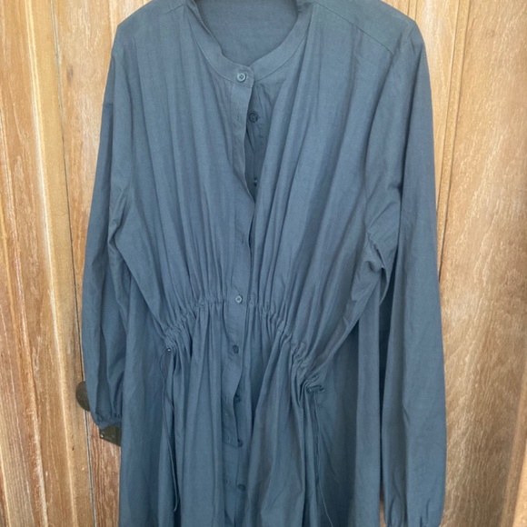 Zara Long Button Down Cinch Front Gray Cotton Dress - Picture 5 of 9